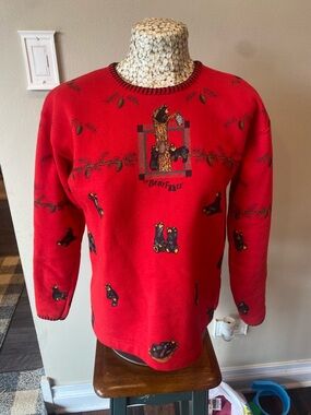 Vintage 90s ADORABLE  Red Crewneck Sweater with Bears and Pinecones